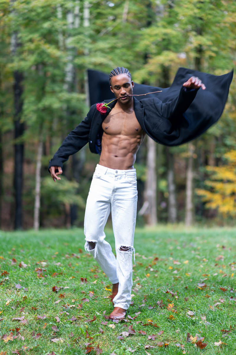 Tailored suit under soft sky